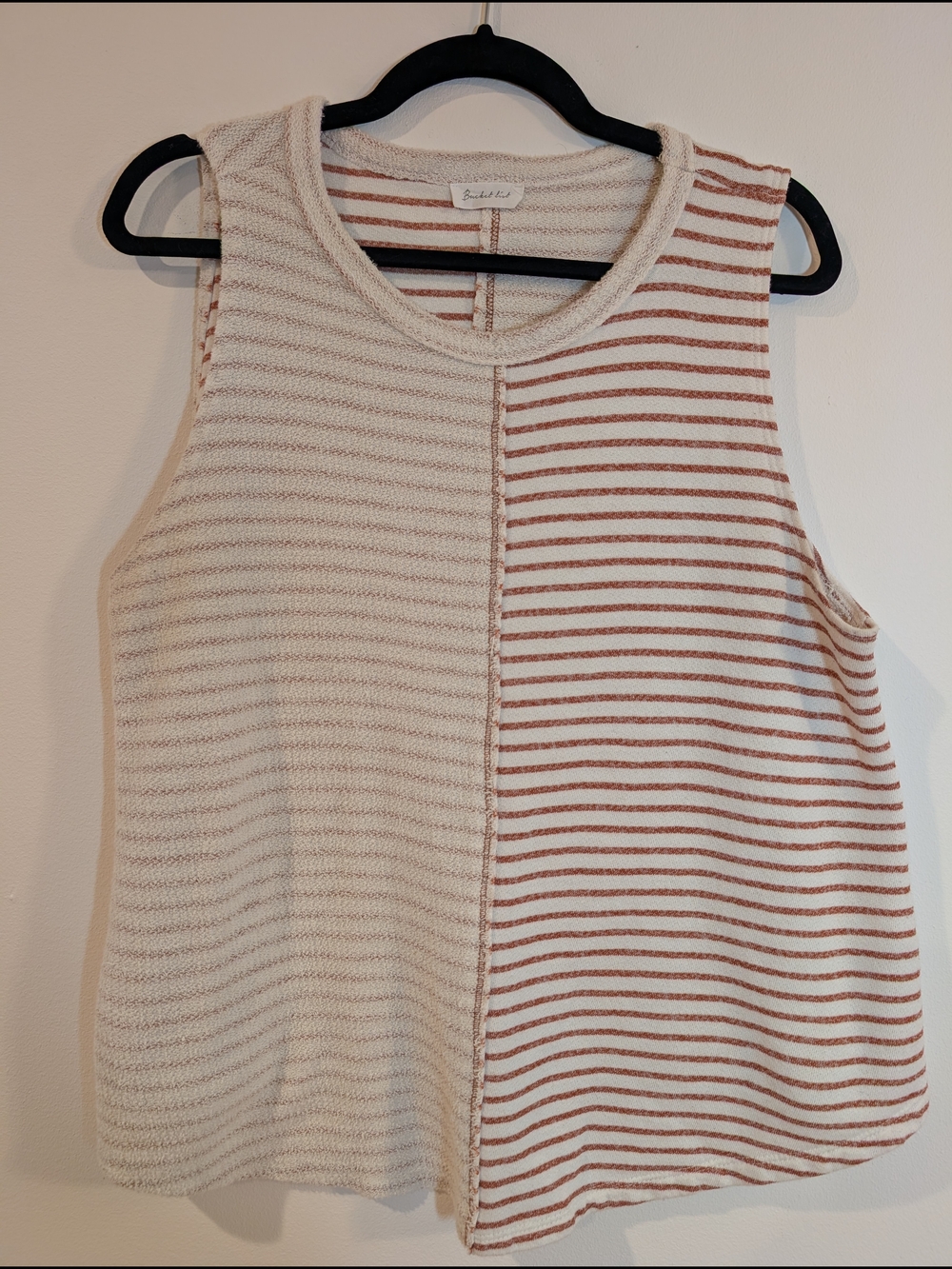 BUCKETLIST Cream & Brown Striped Sleeveless Tank
